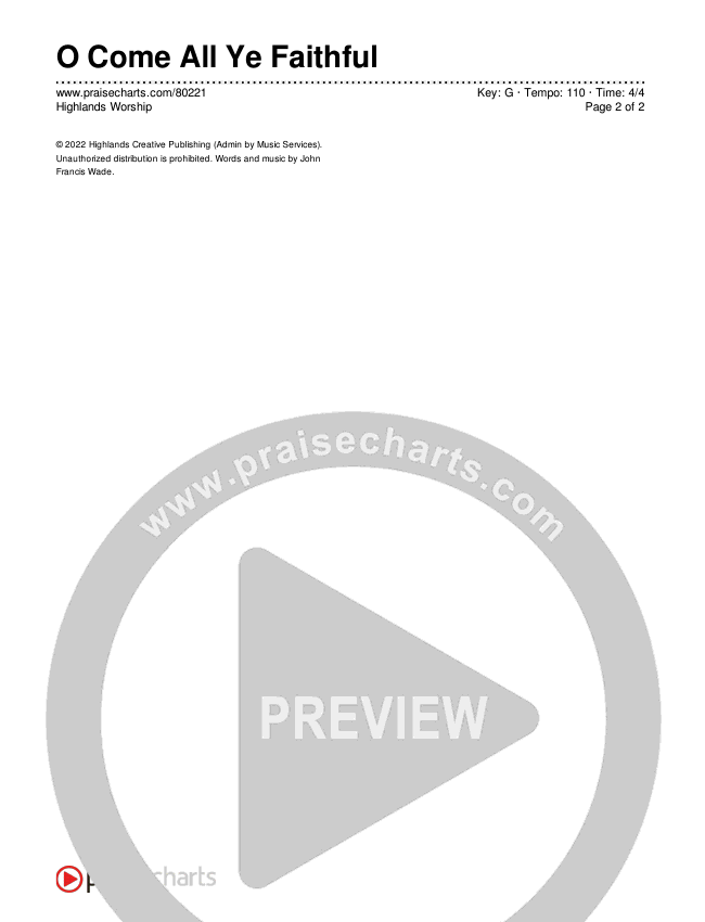 O Come All Ye Faithful Chords & Lyrics (Highlands Worship)