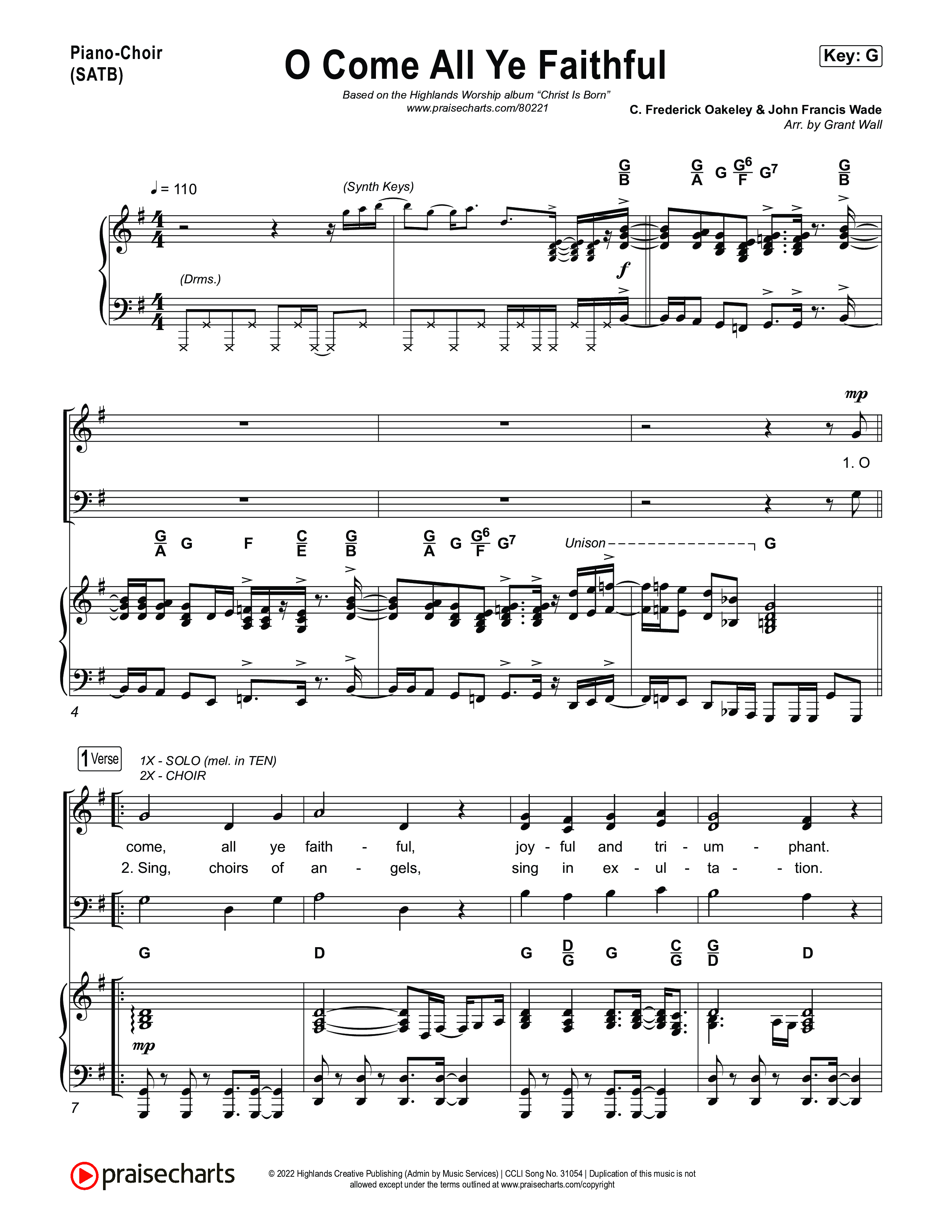 O Come All Ye Faithful Piano/Vocal Pack (Highlands Worship)