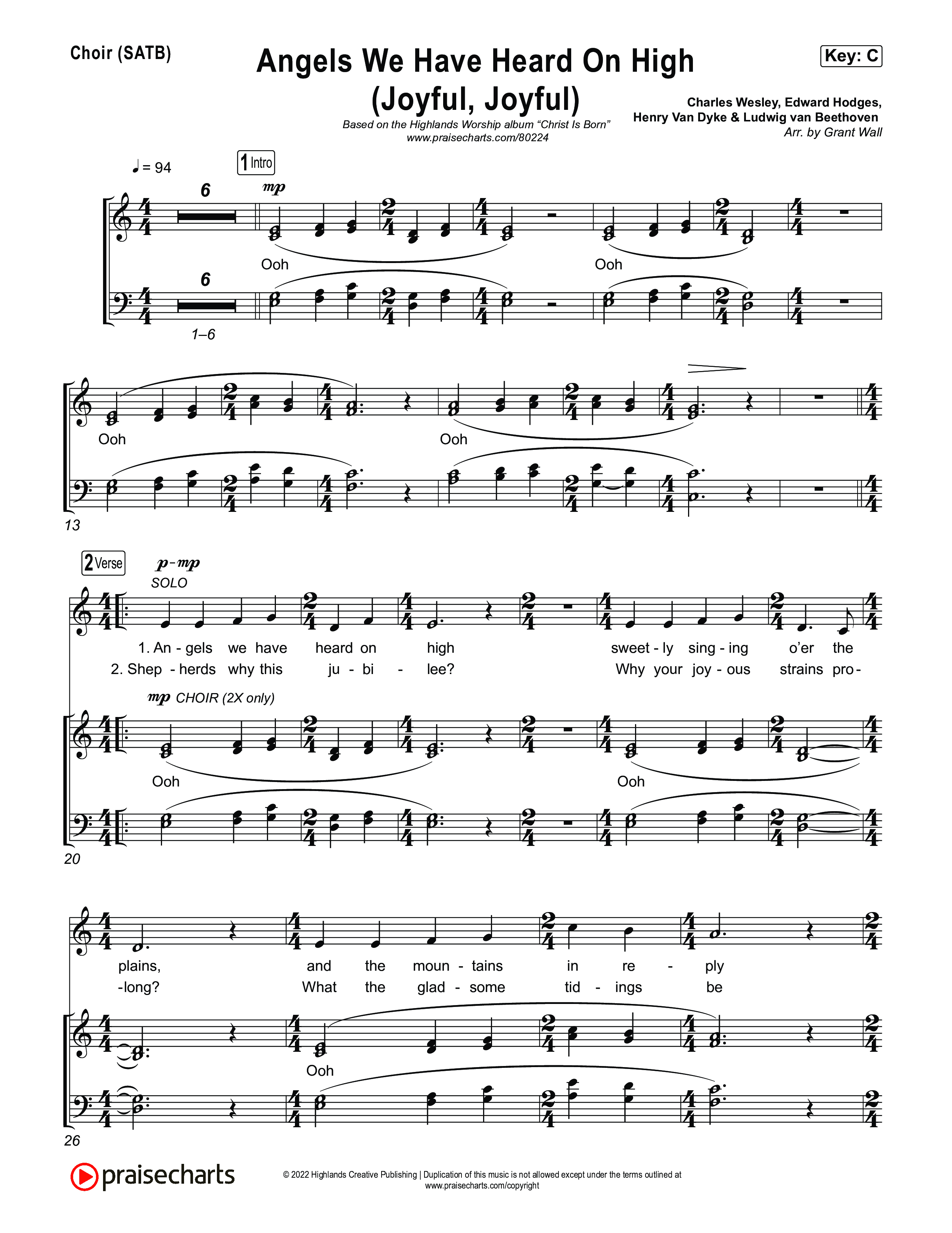 Angels We Have Heard On High (Joyful Joyful) Choir Sheet (SATB) (Highlands Worship)