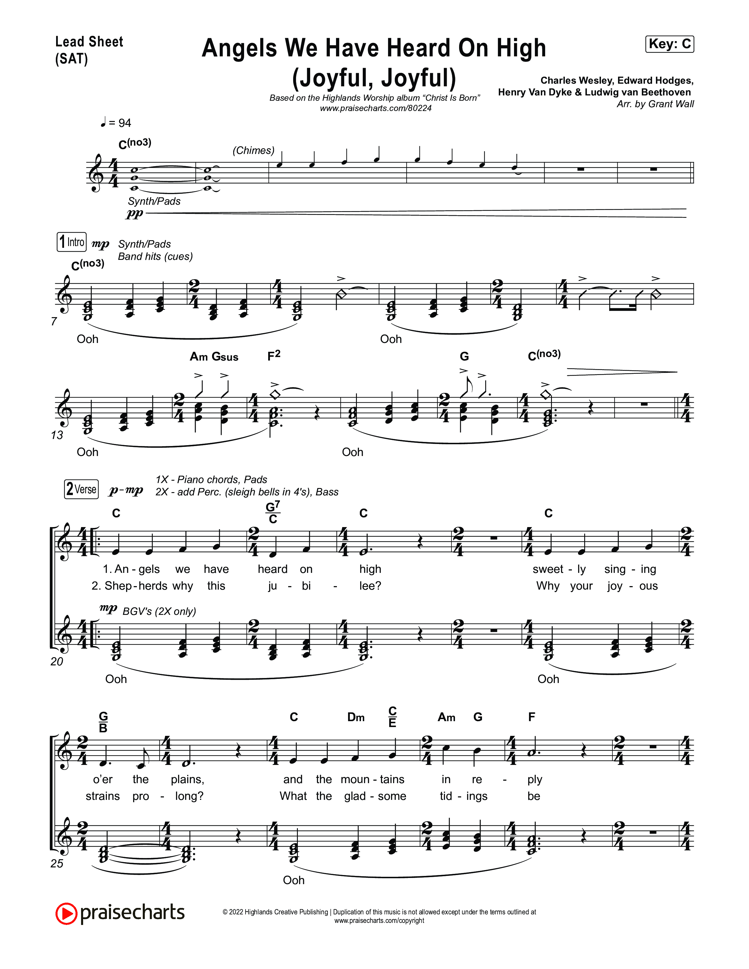 Angels We Have Heard On High (Joyful Joyful) Lead Sheet (SAT) (Highlands Worship)