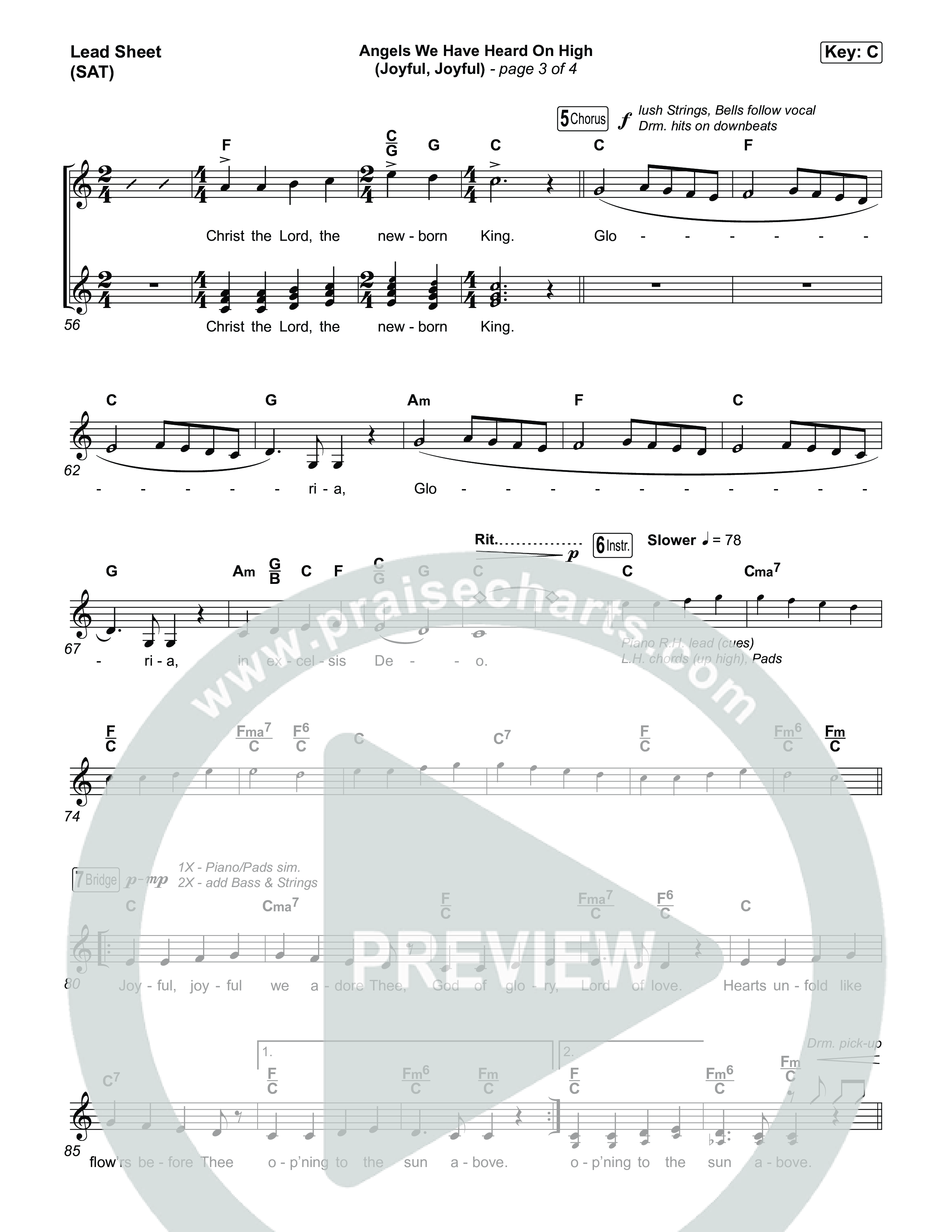 Angels We Have Heard On High (Joyful Joyful) Lead Sheet (SAT) (Highlands Worship)