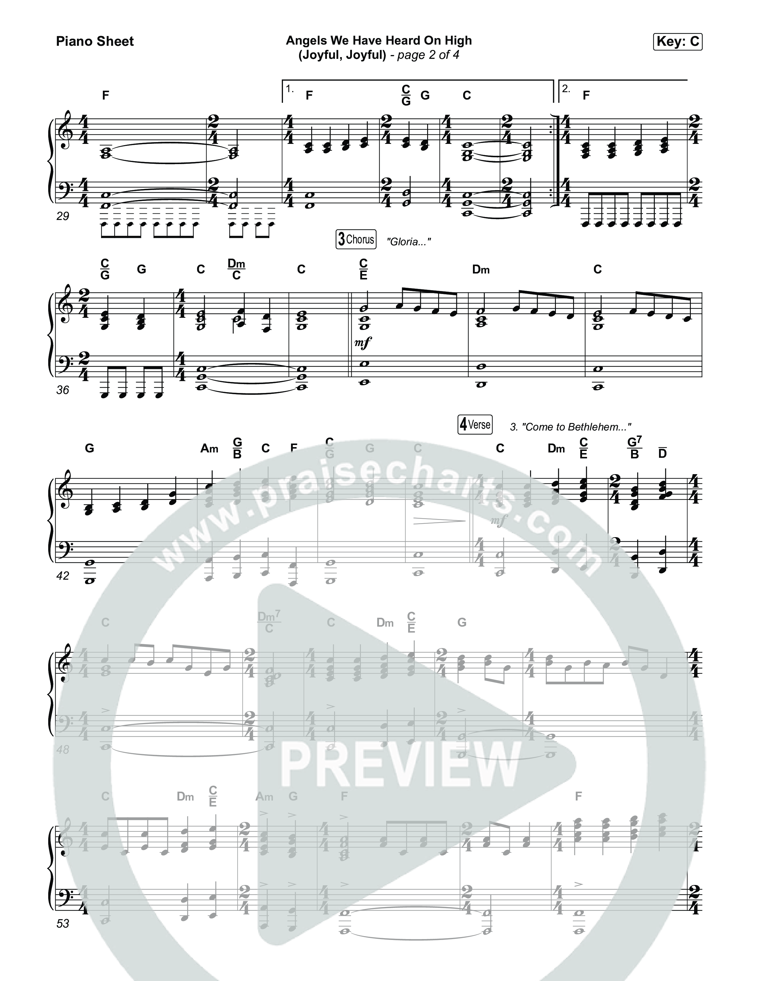 Angels We Have Heard On High (Joyful Joyful) Piano Sheet (Highlands Worship)