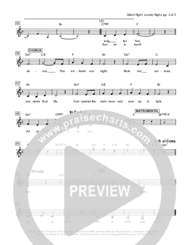Silent Night Lonely Night Lead Sheet Melody (Sovereign Grace)