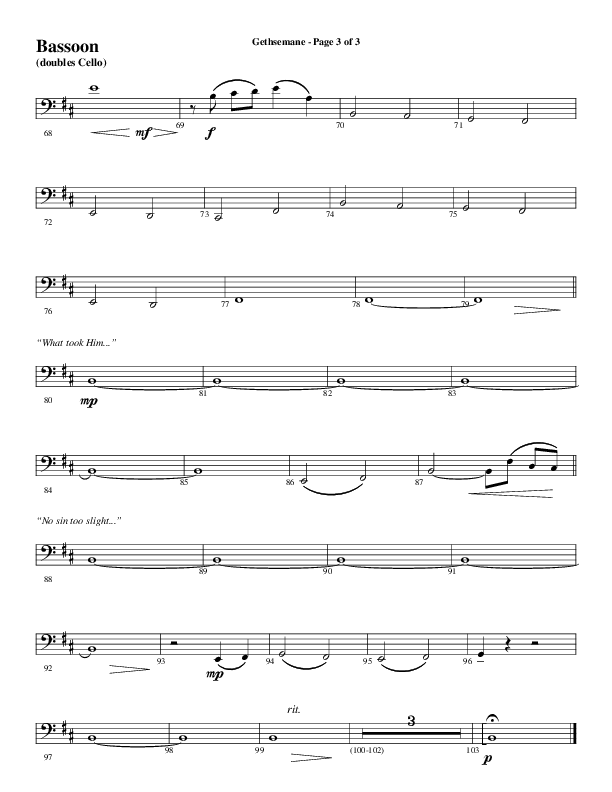 Gethsemane (To See The King Of Heaven Fall) (Choral Anthem SATB) Bassoon (Word Music Choral / Arr. Russell Mauldin)