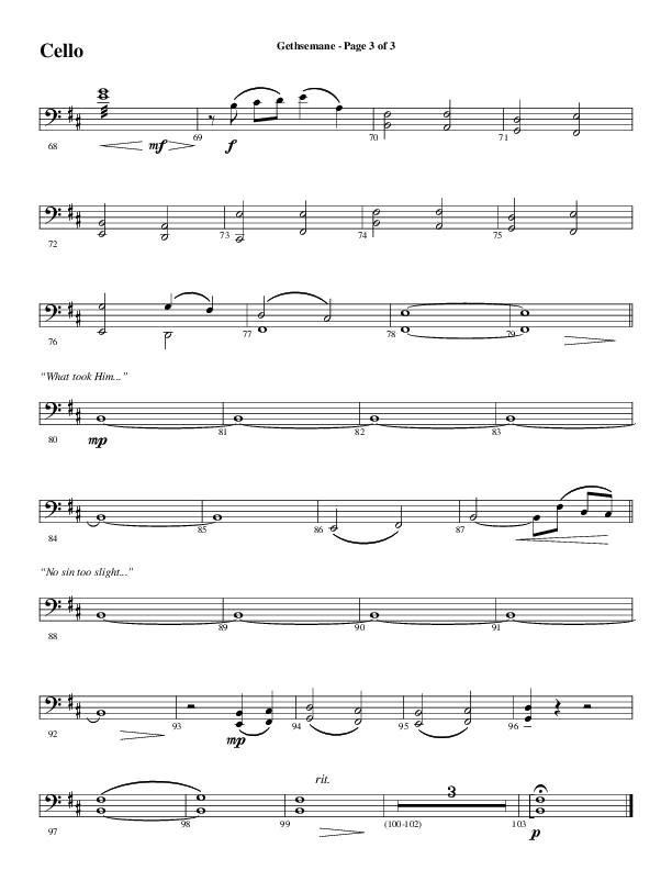 Gethsemane (To See The King Of Heaven Fall) (Choral Anthem SATB) Cello (Word Music Choral / Arr. Russell Mauldin)