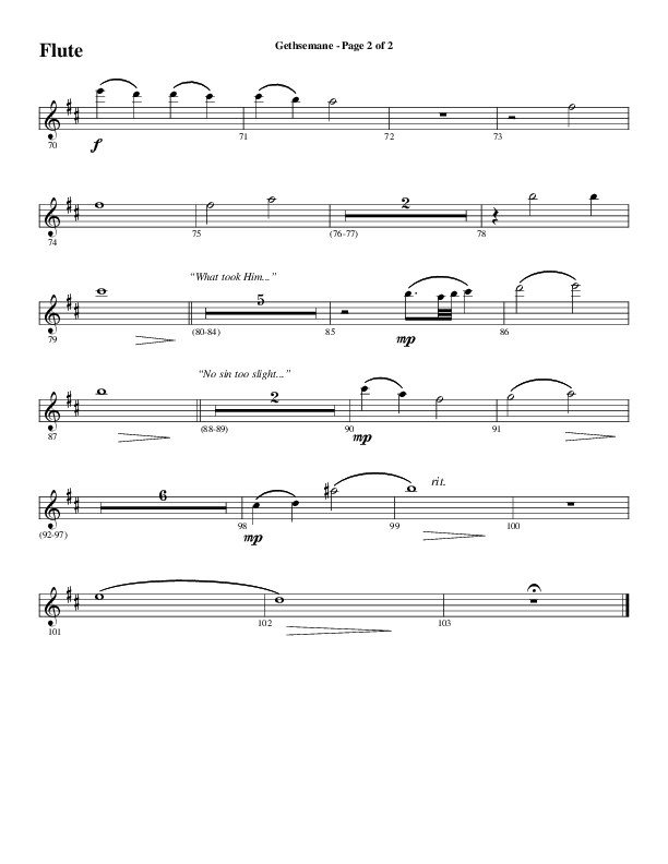 Gethsemane (To See The King Of Heaven Fall) (Choral Anthem SATB) Flute (Word Music Choral / Arr. Russell Mauldin)