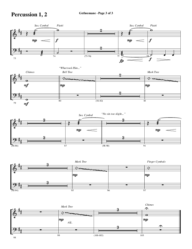 Gethsemane (To See The King Of Heaven Fall) (Choral Anthem SATB) Percussion 1/2 (Word Music Choral / Arr. Russell Mauldin)