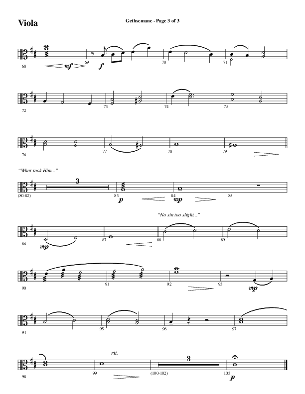 Gethsemane (To See The King Of Heaven Fall) (Choral Anthem SATB) Viola (Word Music Choral / Arr. Russell Mauldin)