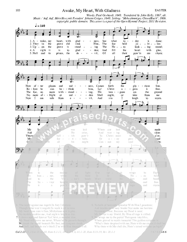 Awake My Heart With Gladness Hymn Sheet (SATB) (Traditional Hymn)