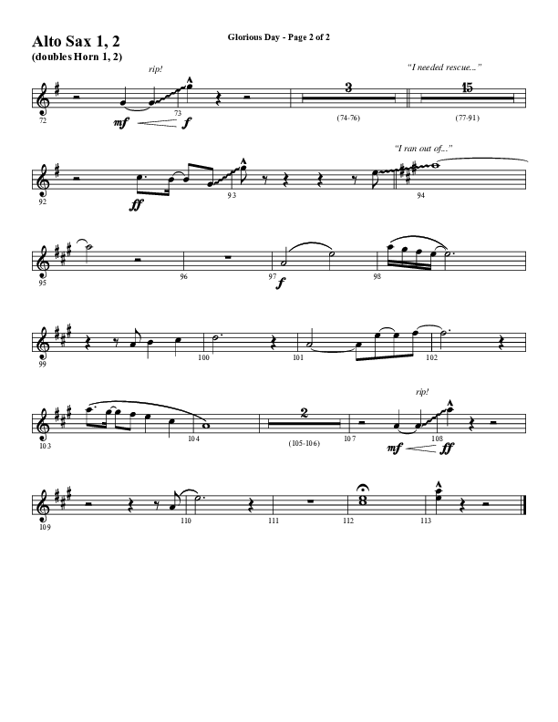 Glorious Day (Choral Anthem SATB) Alto Sax 1/2 (Word Music Choral / Arr. Daniel Semsen)