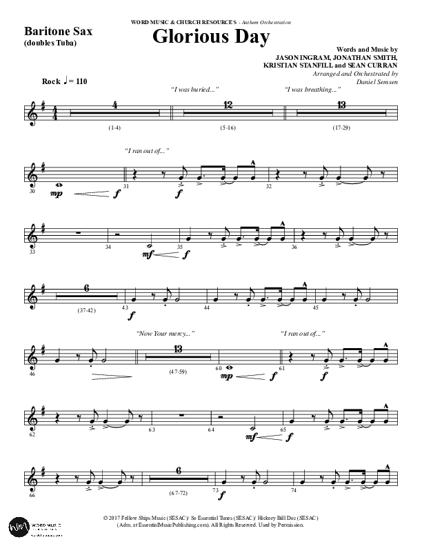 Glorious Day (Choral Anthem SATB) Bari Sax (Word Music Choral / Arr. Daniel Semsen)