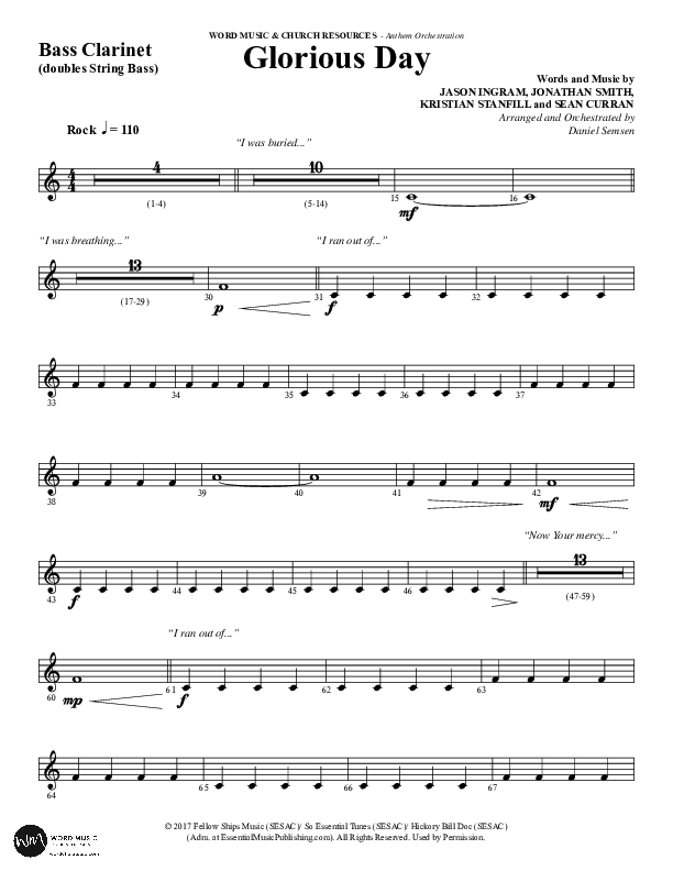Glorious Day (Choral Anthem SATB) Bass Clarinet (Word Music Choral / Arr. Daniel Semsen)