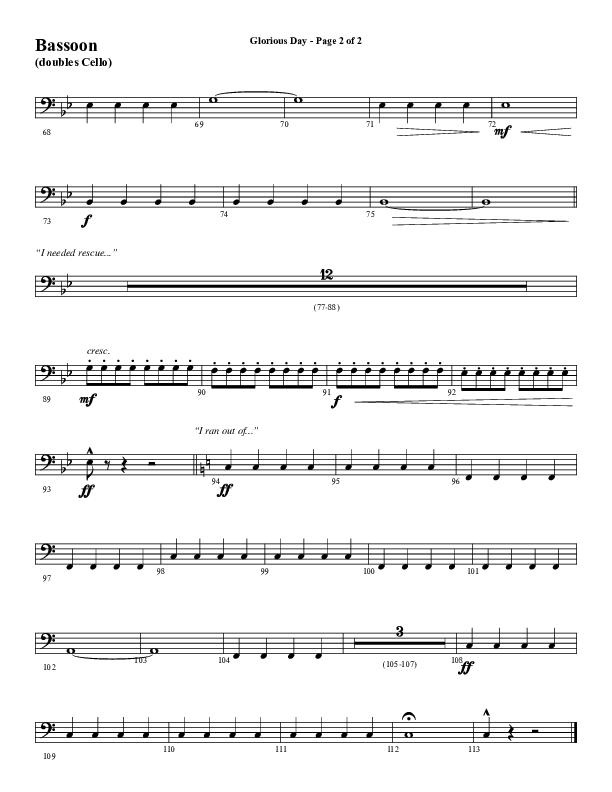 Glorious Day (Choral Anthem SATB) Bassoon (Word Music Choral / Arr. Daniel Semsen)