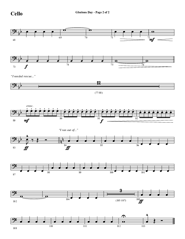 Glorious Day (Choral Anthem SATB) Cello (Word Music Choral / Arr. Daniel Semsen)