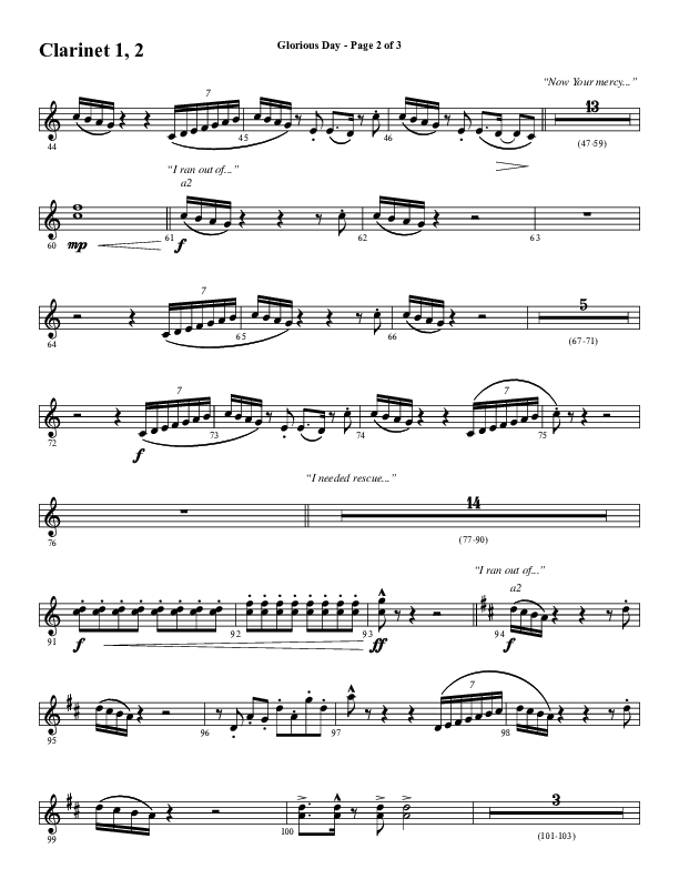 Glorious Day (Choral Anthem SATB) Clarinet 1/2 (Word Music Choral / Arr. Daniel Semsen)