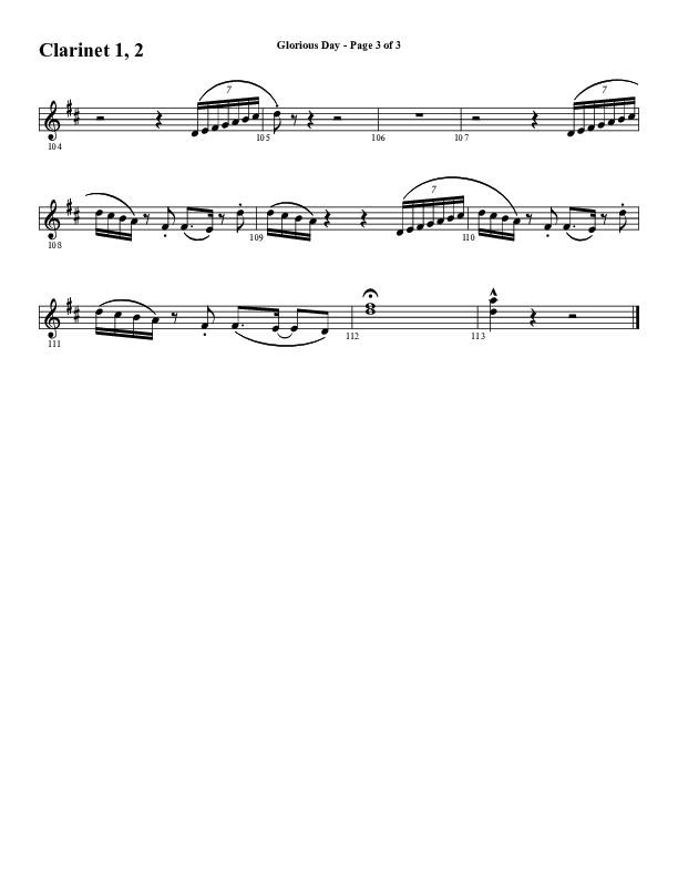 Glorious Day (Choral Anthem SATB) Clarinet 1/2 (Word Music Choral / Arr. Daniel Semsen)