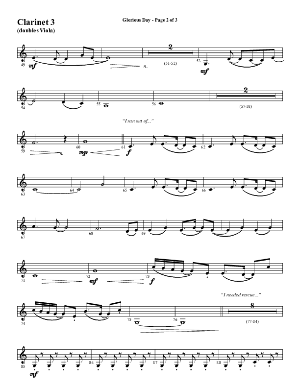 Glorious Day (Choral Anthem SATB) Clarinet 3 (Word Music Choral / Arr. Daniel Semsen)