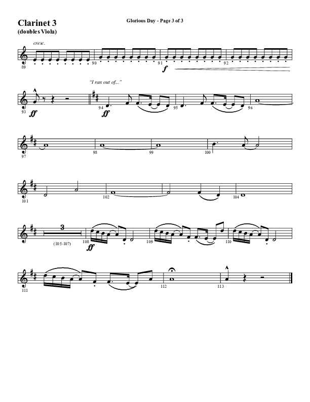 Glorious Day (Choral Anthem SATB) Clarinet 3 (Word Music Choral / Arr. Daniel Semsen)