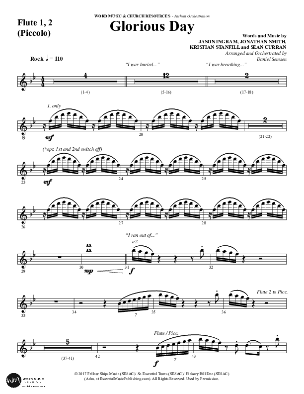 Glorious Day (Choral Anthem SATB) Flute 1/2 (Word Music Choral / Arr. Daniel Semsen)