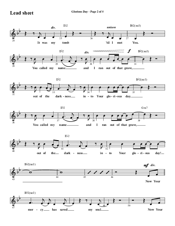 Glorious Day (Choral Anthem SATB) Lead Sheet (Melody) (Word Music Choral / Arr. Daniel Semsen)