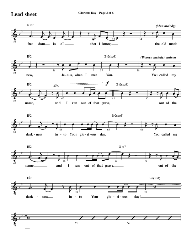 Glorious Day (Choral Anthem SATB) Lead Sheet (Melody) (Word Music Choral / Arr. Daniel Semsen)