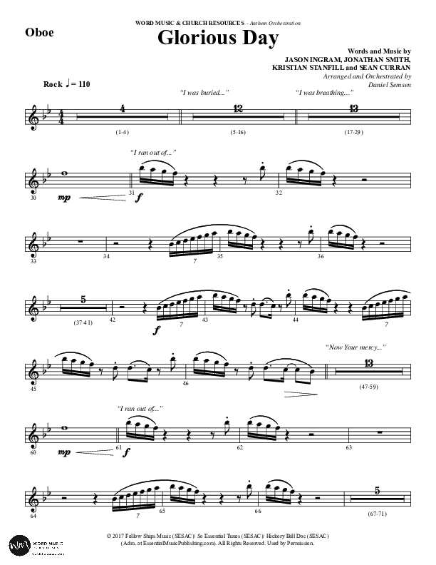 Glorious Day (Choral Anthem SATB) Oboe (Word Music Choral / Arr. Daniel Semsen)