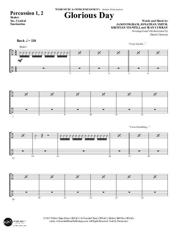 Glorious Day (Choral Anthem SATB) Percussion 1/2 (Word Music Choral / Arr. Daniel Semsen)