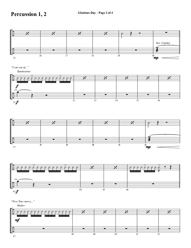 Glorious Day (Choral Anthem SATB) Percussion 1/2 (Word Music Choral / Arr. Daniel Semsen)