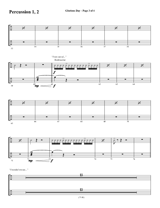 Glorious Day (Choral Anthem SATB) Percussion 1/2 (Word Music Choral / Arr. Daniel Semsen)