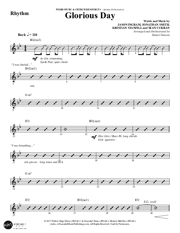 Glorious Day (Choral Anthem SATB) Rhythm Chart (Word Music Choral / Arr. Daniel Semsen)