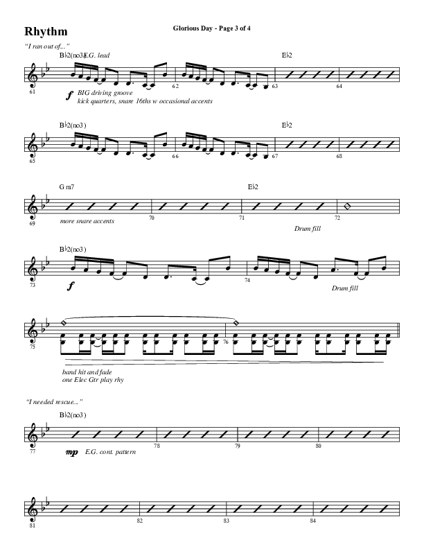 Glorious Day (Choral Anthem SATB) Rhythm Chart (Word Music Choral / Arr. Daniel Semsen)