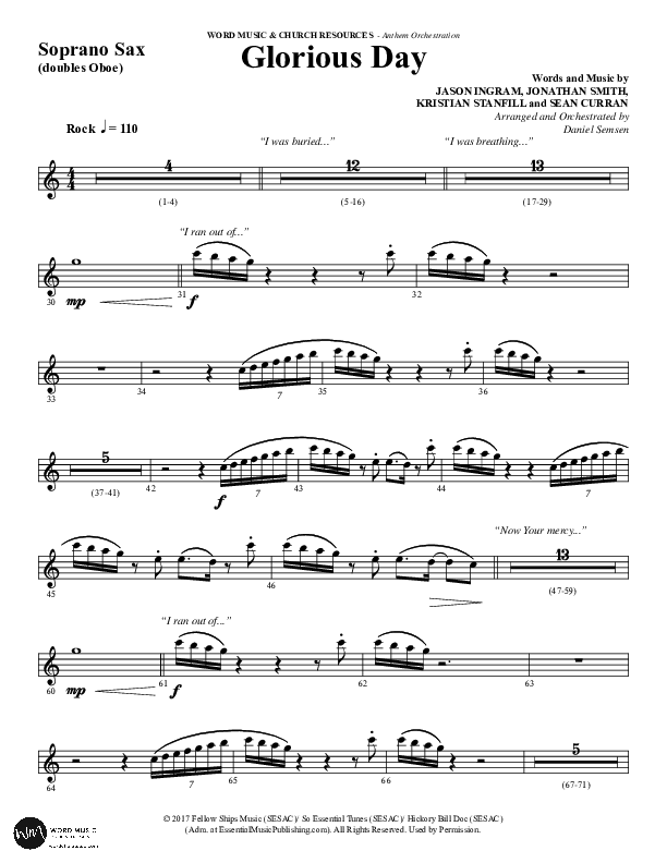Glorious Day (Choral Anthem SATB) Soprano Sax (Word Music Choral / Arr. Daniel Semsen)