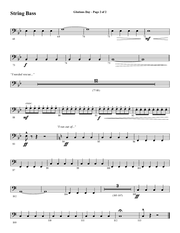Glorious Day (Choral Anthem SATB) String Bass (Word Music Choral / Arr. Daniel Semsen)