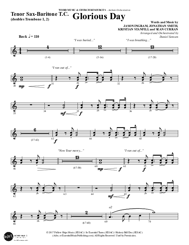 Glorious Day (Choral Anthem SATB) Tenor Sax/Baritone T.C. (Word Music Choral / Arr. Daniel Semsen)
