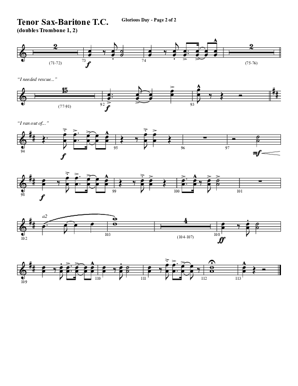 Glorious Day (Choral Anthem SATB) Tenor Sax/Baritone T.C. (Word Music Choral / Arr. Daniel Semsen)