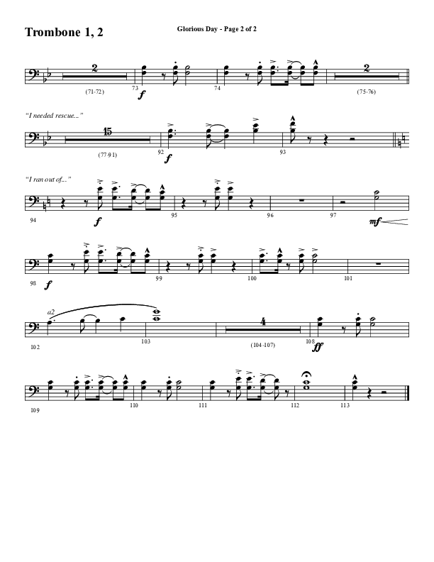 Glorious Day (Choral Anthem SATB) Trombone 1/2 (Word Music Choral / Arr. Daniel Semsen)