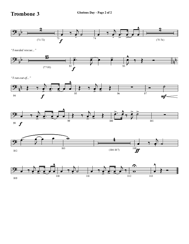 Glorious Day (Choral Anthem SATB) Trombone 3 (Word Music Choral / Arr. Daniel Semsen)