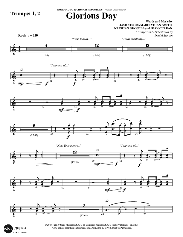 Glorious Day (Choral Anthem SATB) Trumpet 1,2 (Word Music Choral / Arr. Daniel Semsen)