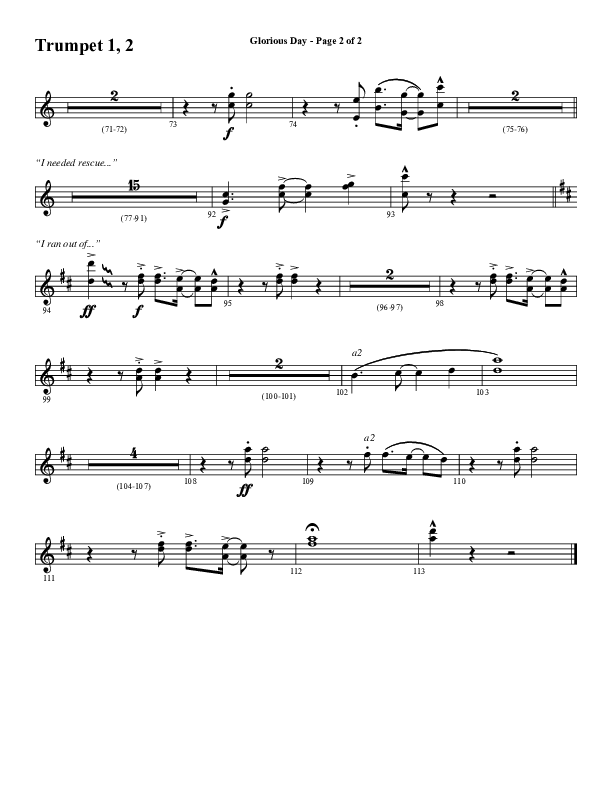 Glorious Day (Choral Anthem SATB) Trumpet 1,2 (Word Music Choral / Arr. Daniel Semsen)