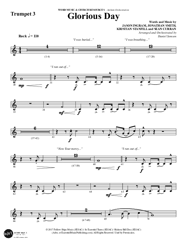 Glorious Day (Choral Anthem SATB) Trumpet 3 (Word Music Choral / Arr. Daniel Semsen)