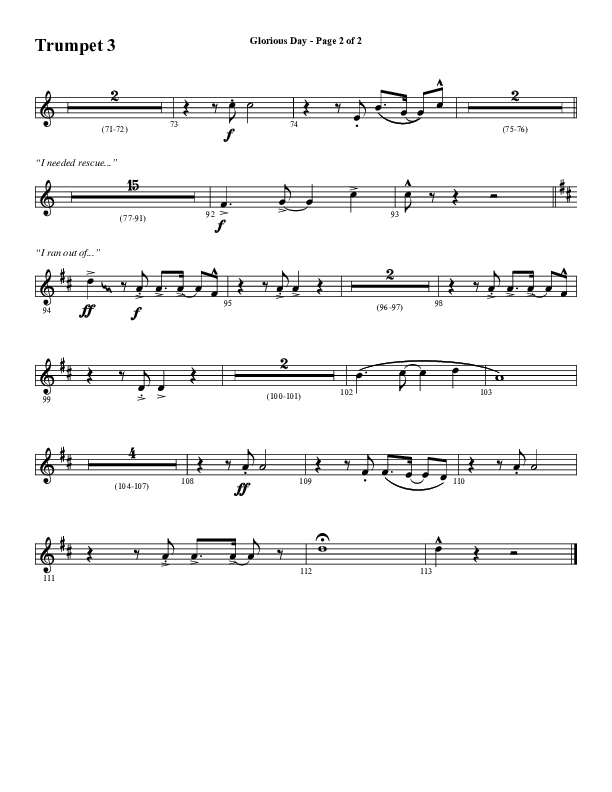 Glorious Day (Choral Anthem SATB) Trumpet 3 (Word Music Choral / Arr. Daniel Semsen)