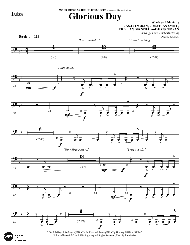 Glorious Day (Choral Anthem SATB) Tuba (Word Music Choral / Arr. Daniel Semsen)