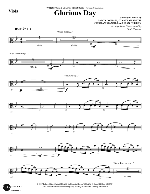 Glorious Day (Choral Anthem SATB) Viola (Word Music Choral / Arr. Daniel Semsen)