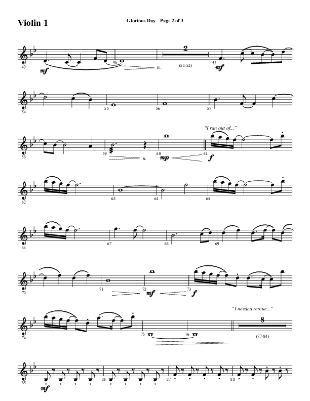 Glorious Day (Choral Anthem SATB) Violin 1 (Word Music Choral / Arr. Daniel Semsen)