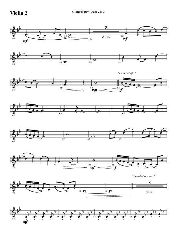 Glorious Day (Choral Anthem SATB) Violin 2 (Word Music Choral / Arr. Daniel Semsen)