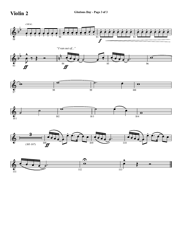 Glorious Day (Choral Anthem SATB) Violin 2 (Word Music Choral / Arr. Daniel Semsen)