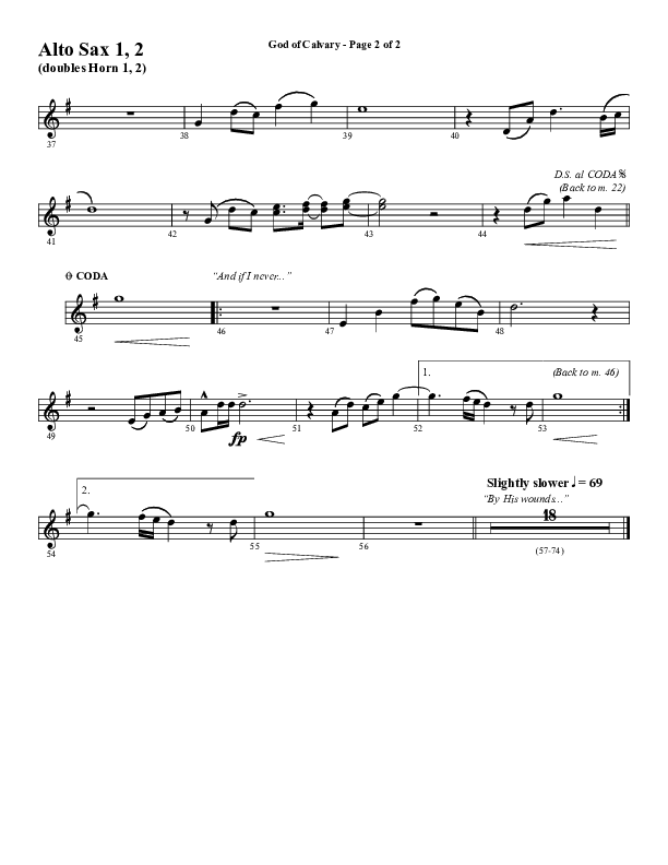 God Of Calvary (Choral Anthem SATB) Alto Sax 1/2 (Word Music Choral / Arr. Jay Rouse)