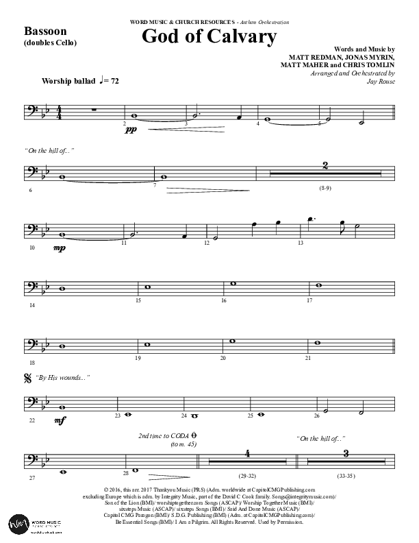 God Of Calvary (Choral Anthem SATB) Bassoon (Word Music Choral / Arr. Jay Rouse)