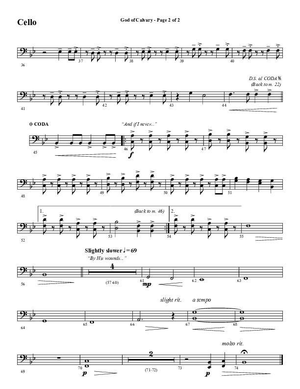 God Of Calvary (Choral Anthem SATB) Cello (Word Music Choral / Arr. Jay Rouse)