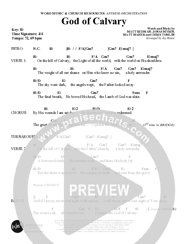 God Of Calvary (Choral Anthem SATB) Chord Chart (Word Music Choral / Arr. Jay Rouse)